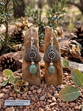 Hand Crafted By Me, Silver and Light Stone Turquoise Dangle Earrings